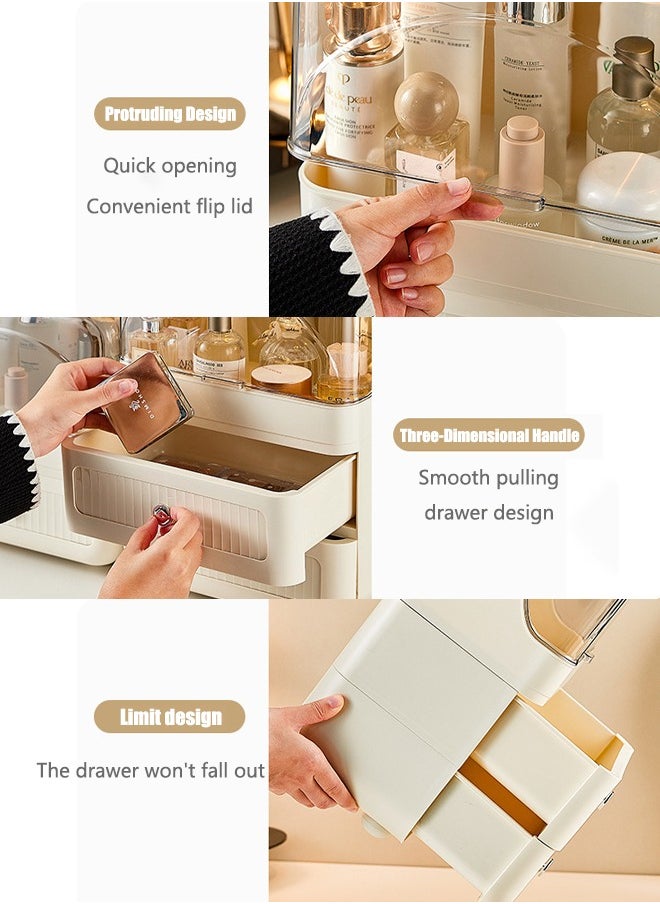 VUCATIN - 3 Layers Makeup Storage Case Multipurpose Makeup Organizer Portable Cosmetic display case Storage Box for Tabletop Dustproof Large Capacity Storage Organiser Makeup Display Cases 27 * 17 * 39cm - Image 1