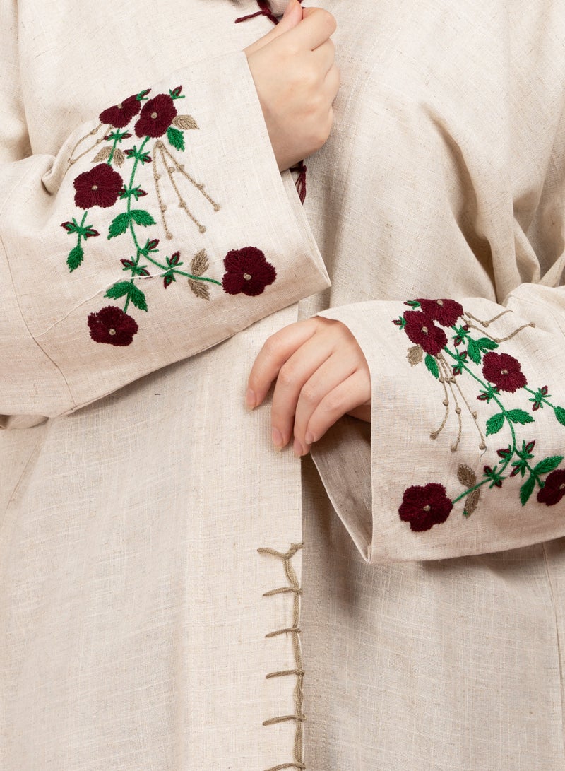 اكسا عباية إماراتية لينن بتطريز يدوي زهري - Image 2