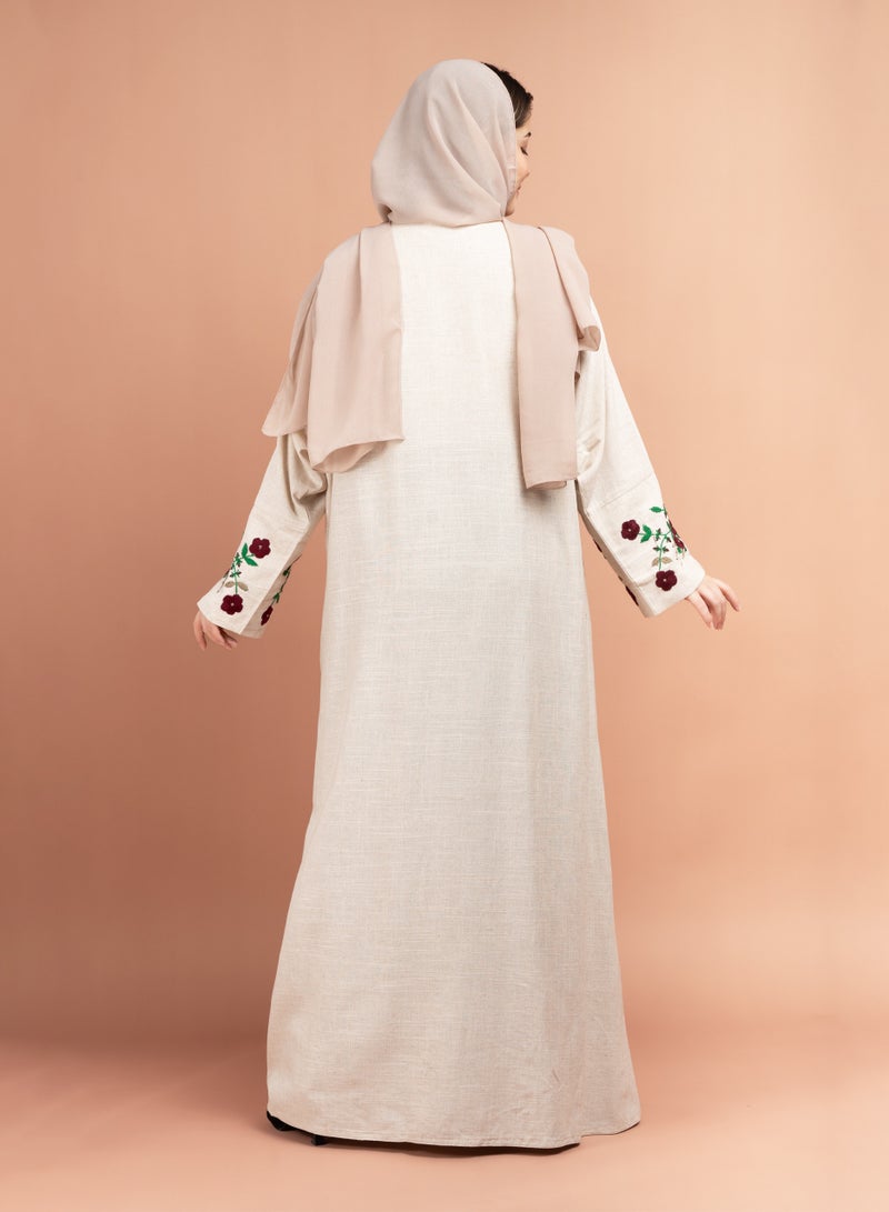 اكسا عباية إماراتية لينن بتطريز يدوي زهري - Image 4