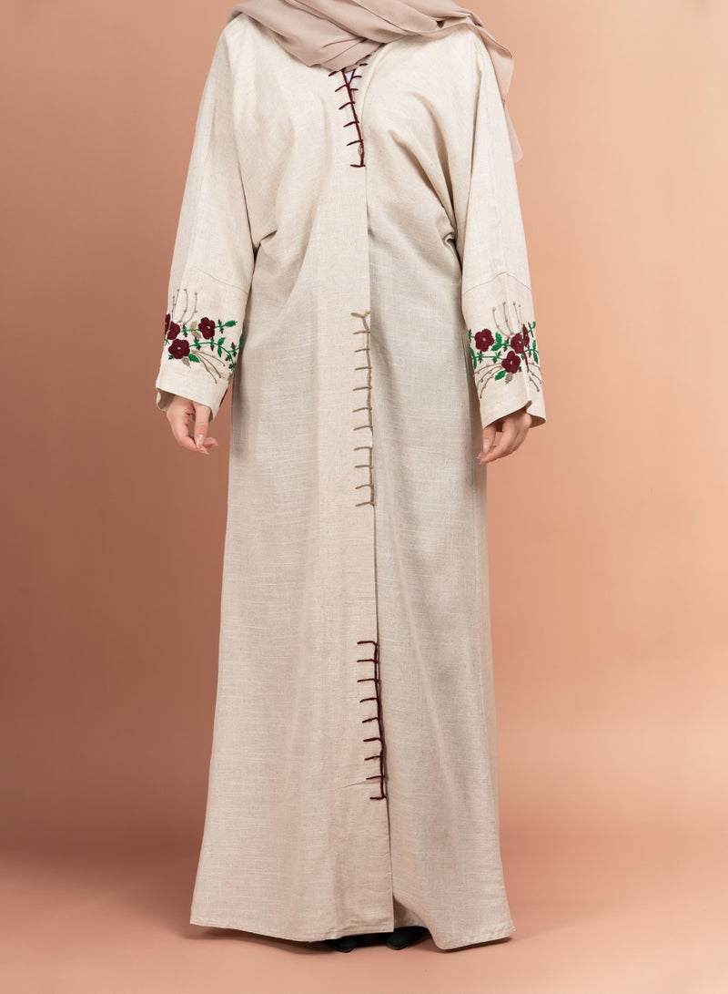 اكسا عباية إماراتية لينن بتطريز يدوي زهري - Image 5