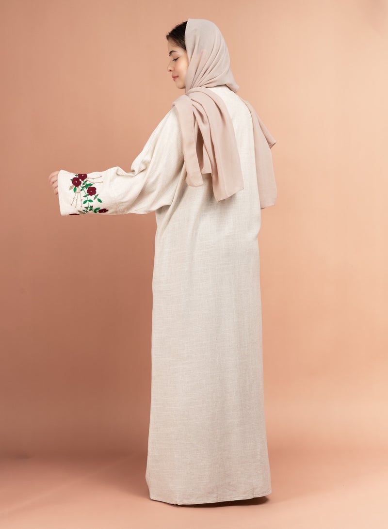 اكسا عباية إماراتية لينن بتطريز يدوي زهري - Image 3