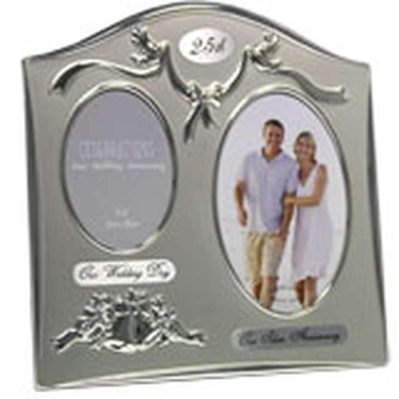 JULIANA Two Tone Silverplated Wedding Anniversary Gift Photo Frame - ""25th Silver Anniversary""