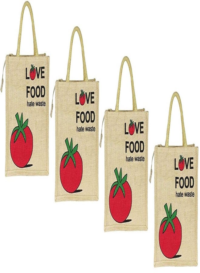HRBS Jute Lunch Bag | Tiffin Bag | Multi Purpose Tote Bag | Hand Bag - Eco-Friendly, Reusable, | Gift | Return Gift | Large Size (34x30) - Love Food Hate Waste Pack of 4Pc- Shopping Bag - Image 1