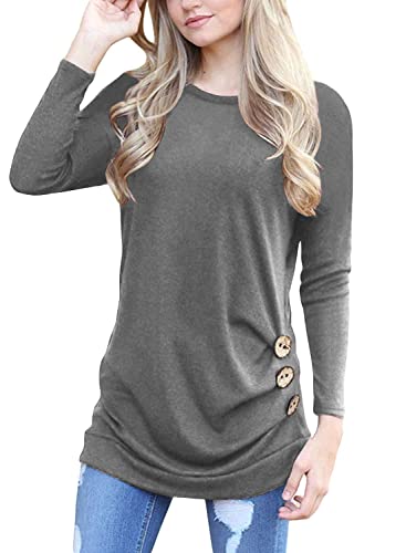 Yincro Women's Casual Long Sleeve Tunic Tops Fall Tshirt Blouses (Grey, L) - Image 3