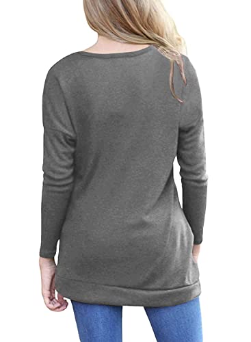 Yincro Women's Casual Long Sleeve Tunic Tops Fall Tshirt Blouses (Grey, L) - Image 2