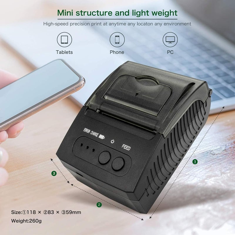 NETUM طابعة إيصالات بلوتوث، طابعة حرارية ميني محمولة 58 مم، متوافقة مع أندرويد/ويندوز - Image 3