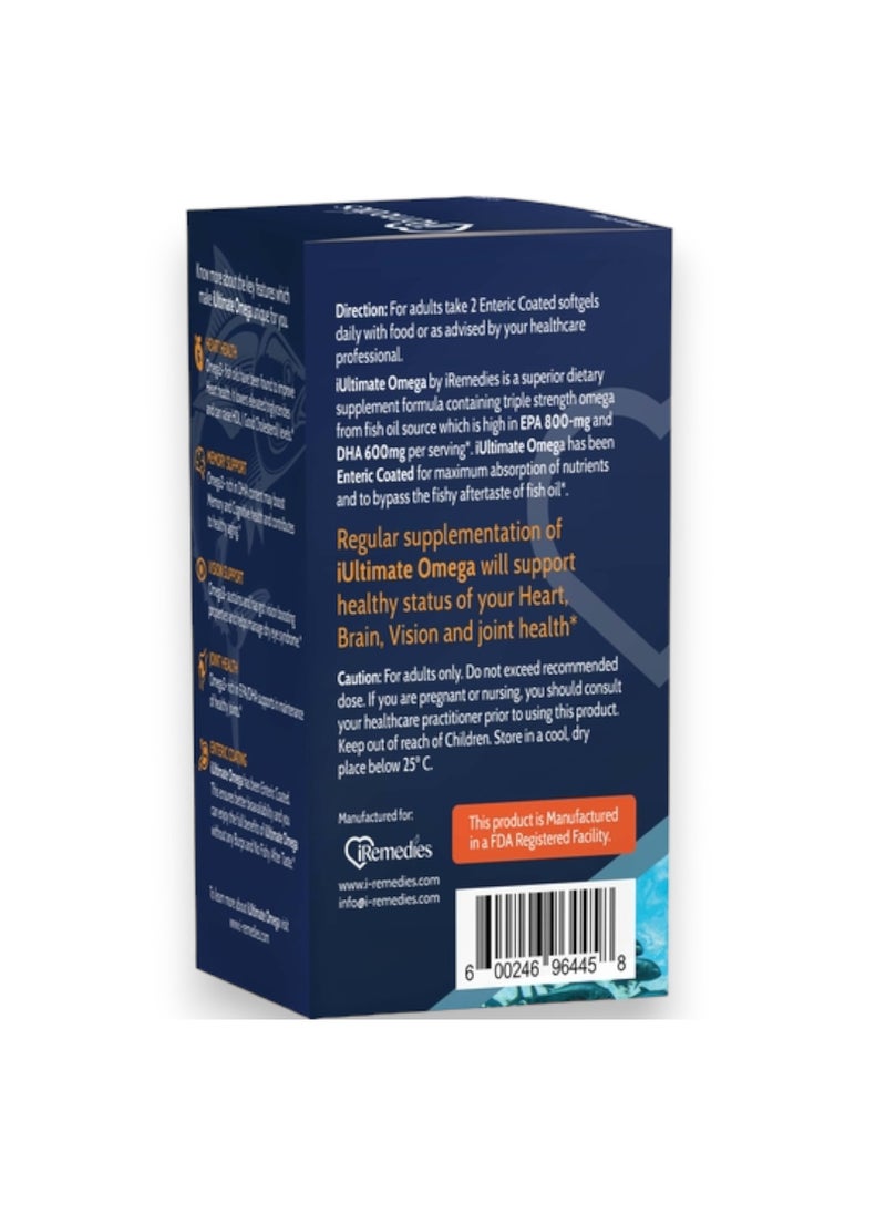 iRemedies - Iultimate Omega, 1400mg, 60 Enteric Coated Softgels, 30 Servings - Image 1
