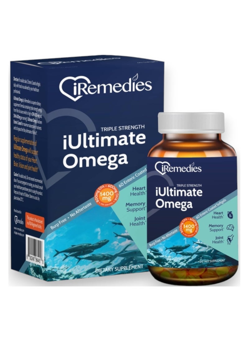 iRemedies - Iultimate Omega, 1400mg, 60 Enteric Coated Softgels, 30 Servings - Image 1