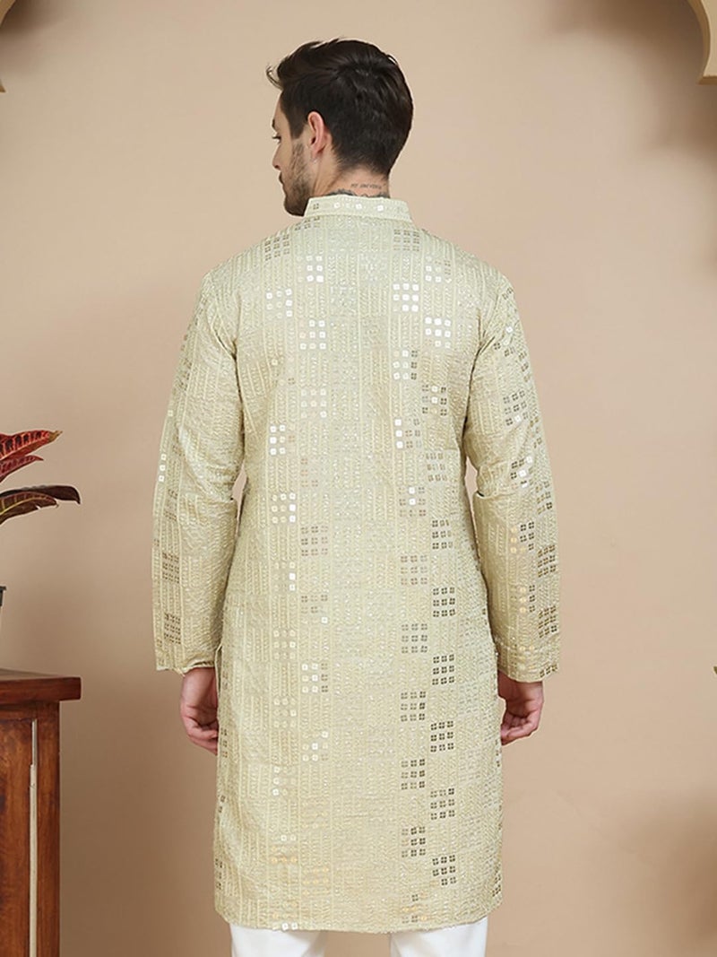 Jompers Embroidered & Sequins Kurtas for Men - Geometric Pattern, Long Sleeve, Mandarin Neck - Image 3