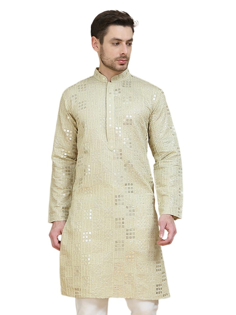 Jompers Embroidered & Sequins Kurtas for Men - Geometric Pattern, Long Sleeve, Mandarin Neck - Image 1