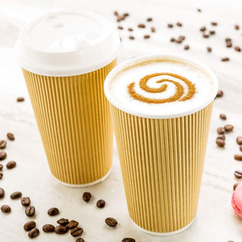 Restaurantware 20 Ounce Paper Coffee Cups, 250 Ripple Wall Disposable Paper Cups - Leakproof, Recyclable, Kraft Paper Hot Cups, Insulated, Matching Lids Sold Separately - - Image 1