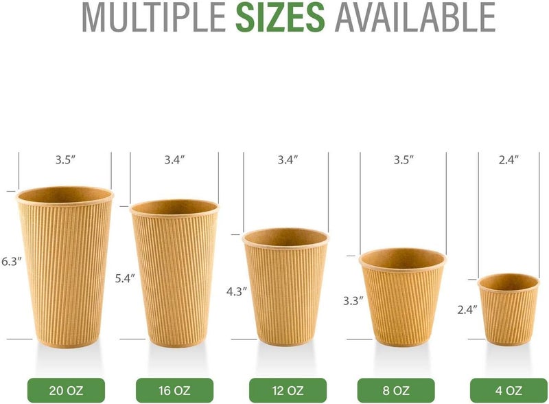 Restaurantware 20 Ounce Paper Coffee Cups, 250 Ripple Wall Disposable Paper Cups - Leakproof, Recyclable, Kraft Paper Hot Cups, Insulated, Matching Lids Sold Separately - - Image 3