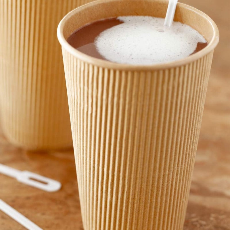 Restaurantware 20 Ounce Paper Coffee Cups, 250 Ripple Wall Disposable Paper Cups - Leakproof, Recyclable, Kraft Paper Hot Cups, Insulated, Matching Lids Sold Separately - - Image 2
