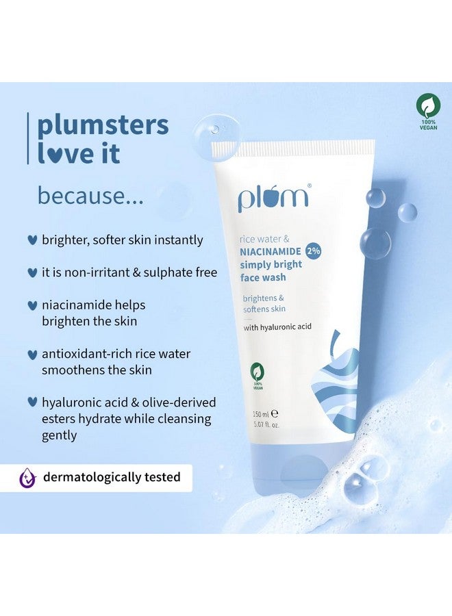 Plum غسول وجه برق بسيط 2% نياسيناميد مع ماء الأرز | يضيء، ينعّم ويجعل البشرة ناعمة | للبشرة الدهنية، المعرضة لحب الشباب، الجافة، العادية، الحساسة | لطيف وغير جاف | للرجال والنساء | 150 مل - Image 3