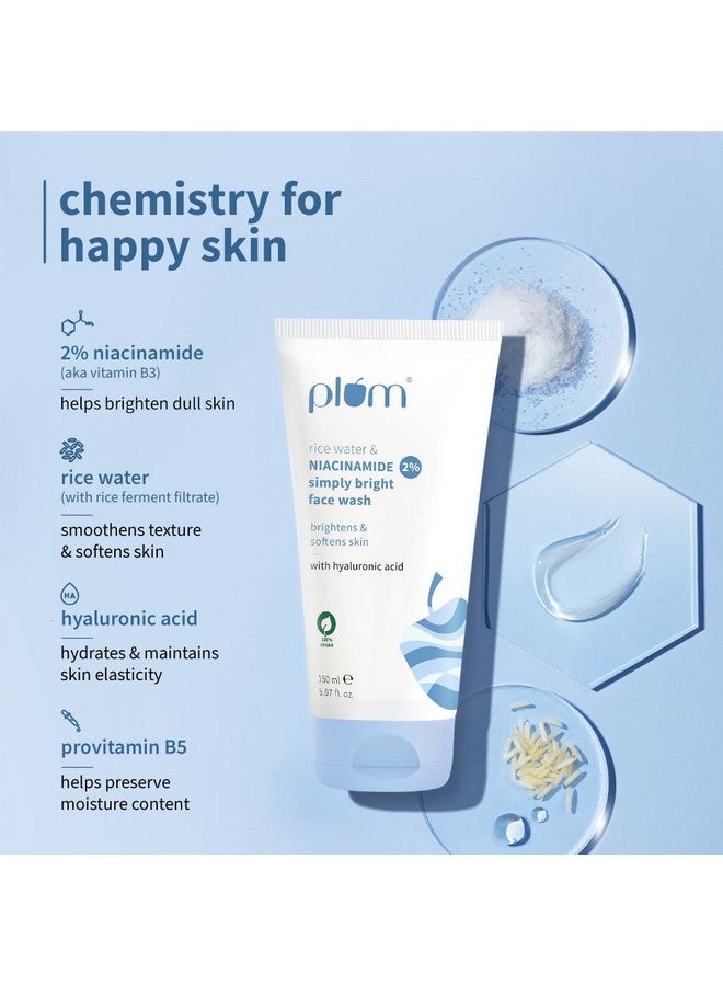 Plum غسول وجه برق بسيط 2% نياسيناميد مع ماء الأرز | يضيء، ينعّم ويجعل البشرة ناعمة | للبشرة الدهنية، المعرضة لحب الشباب، الجافة، العادية، الحساسة | لطيف وغير جاف | للرجال والنساء | 150 مل - Image 2