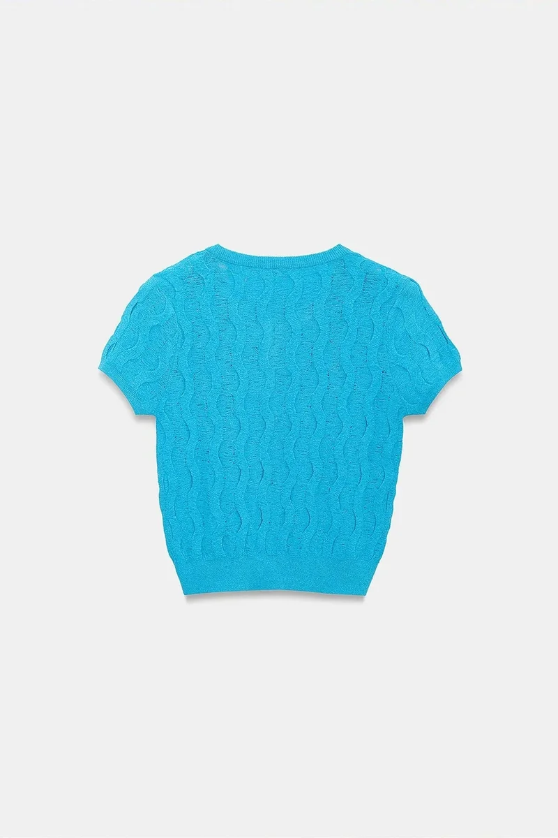 Dilvin Cerulean Blue DILVIN Women's Cropped Jacquard Button Cardigan for Women | Best Price UAE