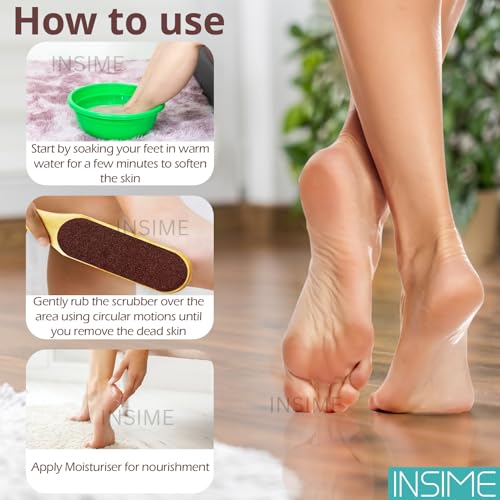 INSIME Premium Wooden Foot scrubber for dead skin cracked heels & callus remover | Double sided Foot filer for pedicure heel scubber & feet dead skin remover | Pedicure tool brush callus remover for feet - Image 5