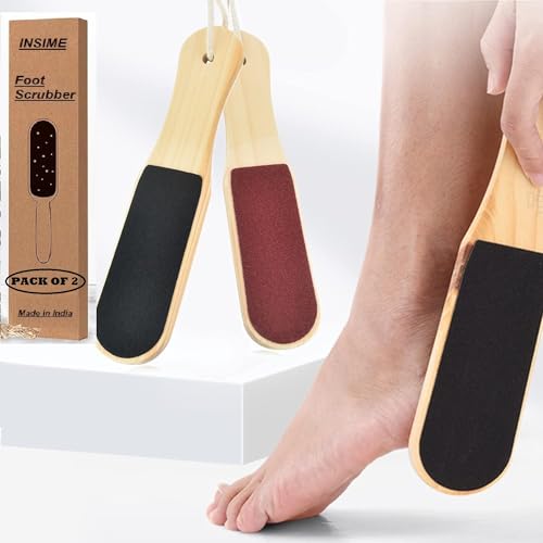 INSIME Premium Wooden Foot scrubber for dead skin cracked heels & callus remover | Double sided Foot filer for pedicure heel scubber & feet dead skin remover | Pedicure tool brush callus remover for feet - Image 1
