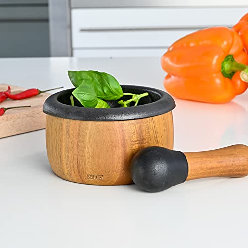 AdHoc MO20 CRUSH Pestle & Mortar | Cast Iron/Acacia Wood | Spice Grinder/Herb Grinder | (H)75mm x (D)130mm | Brown/Black - Image 5