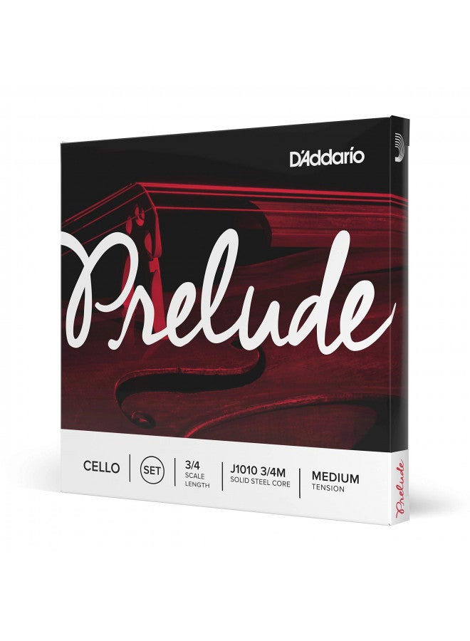 D'Addario DAddario J1010 Prelude Cello String Set, 3/4 Scale Medium Tension (1 Set) Solid Steel Core, Warm Tone, Economical, Durable Educators Choice for Student Strings Sealed Pouch Prevents Corrosion - Image 1
