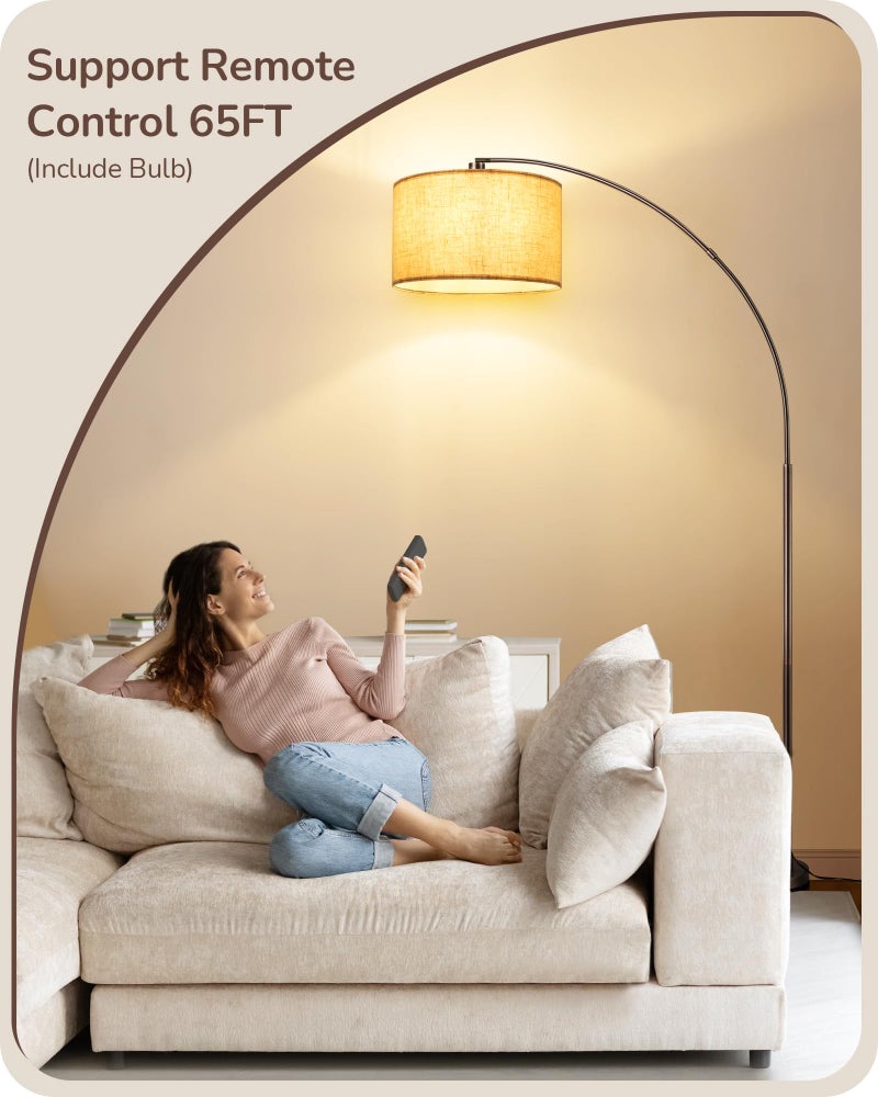 EDISHINE Dimmable Mid Century Modern Floor Lamp with Remote, Tall Arc Standing Lamps with Adjustable Drum Shade, Standing Corner Light for Living Room, Bedroom, Dining Room, Bronze - Image 2