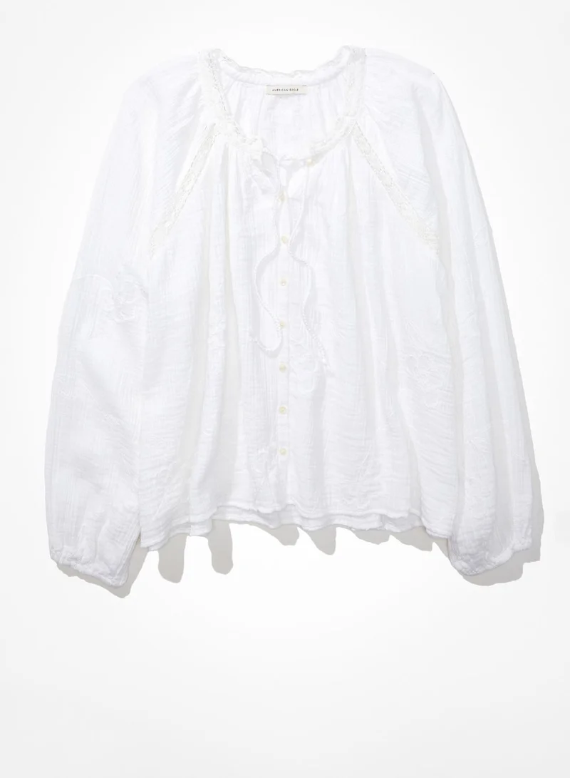 American Eagle Puff Sleeve Button Detail Top