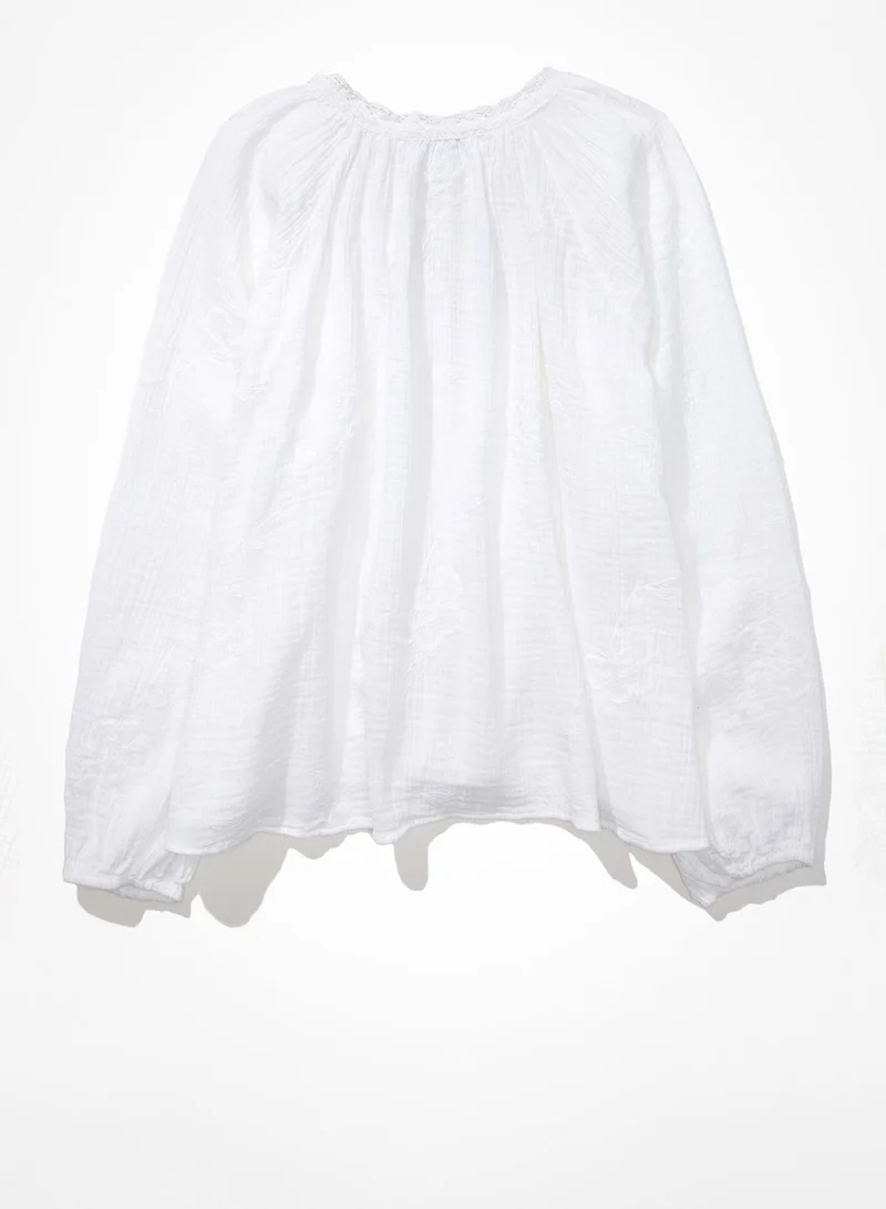 American Eagle Puff Sleeve Button Detail Top