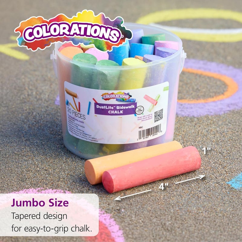 Colorations طباشير قابلة للغسل في دلو تخزين، 20 قطعة، 8 ألوان متنوعة، طباشير للمدخل للأطفال، طباشير خارجية، طباشير خالية من الغبار للأطفال، تعليم منزلي، استخدام في المدرسة المنزلية - Image 4