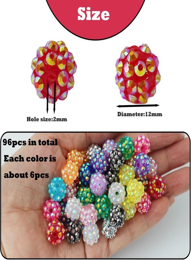 PAMIR TONG Assorted 12mm Resin Rhinestone Beads for Jewelry Making-96pcs-Sparkly Glitter Disco Ball Beads for Bracelets, Necklaces, Decorative Crafts - Perfect for DIY Jewelry, Keychains, and Hair Accessories - Image 2