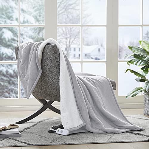 Serta Heated Throw Blanket - Reversible Fleece to Sherpa Electric Blanket, Fast Heating, Auto Shut Off Timer, Multi Heat Setting, ETL Certified, Machine Washable, Smoke Grey 50"x 60" - Image 2