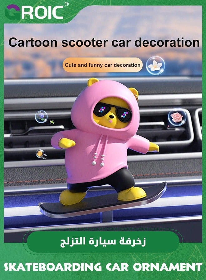 GROIC Skateboarding Bear Car Ornament,Funny Skater Dashboard Decorations for Mirror Interior Decors,Car Ornament - Image 1