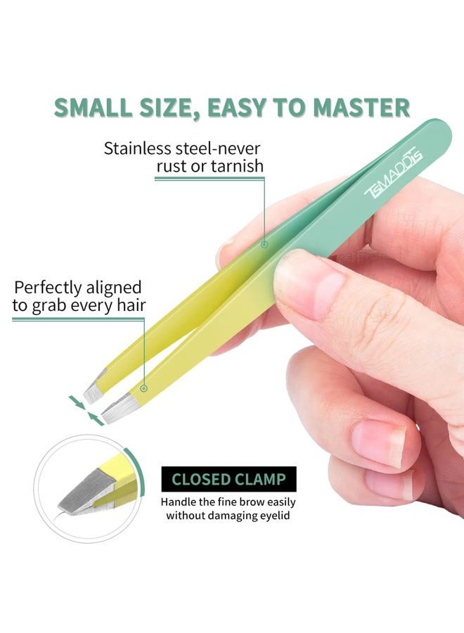 TsMADDTs 7PCS Tweezers Set for Women Facial Hair, Precision Tweezer for Eyebrows with Curved Scissor and Eyebrow Razor for Ingrown Hair, Yellow&Green - Image 3