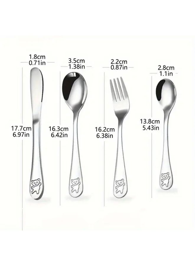 Silver Personalized 4pc Stainless Steel Engraved Tableware Set Custom Name Laser Etched Birthday Gift - Image 2