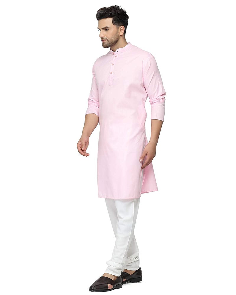 ashtang Men's Cotton Blend Solid Straight Kurta (PLN-KK-PINK-44) - Image 1