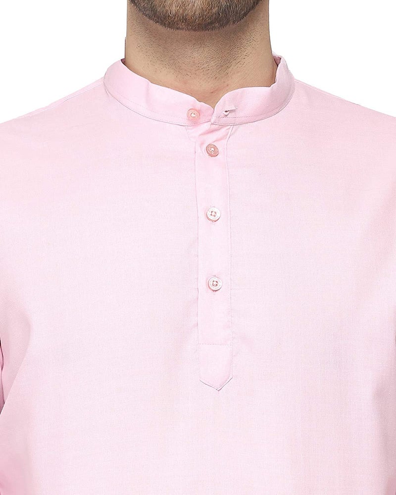 ashtang Men's Cotton Blend Solid Straight Kurta (PLN-KK-PINK-44) - Image 2
