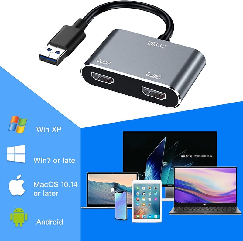 Tobo USB 3.0 to Dual HDMI Adapter - 4K@30Hz and 1080P@60Hz Hdmi Splitter for Dual Monitors, Compatible with Windows/MacOS/Android/Win XP only-TD-962SC - Image 4