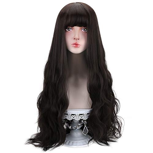 Styler Long Black Synthetic Wig with Bangs - Natural Long Wavy Cosply Wigs for Women Halloween Christmas 30" (Black) - Image 4