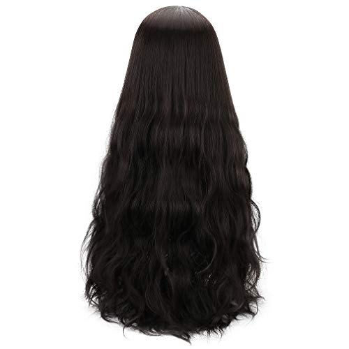 Styler Long Black Synthetic Wig with Bangs - Natural Long Wavy Cosply Wigs for Women Halloween Christmas 30" (Black) - Image 2