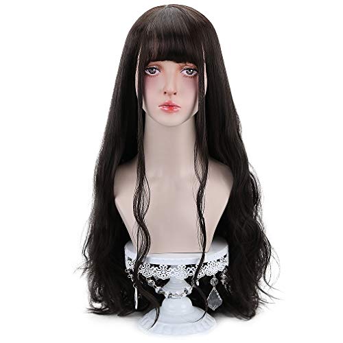 Styler Long Black Synthetic Wig with Bangs - Natural Long Wavy Cosply Wigs for Women Halloween Christmas 30" (Black) - Image 5
