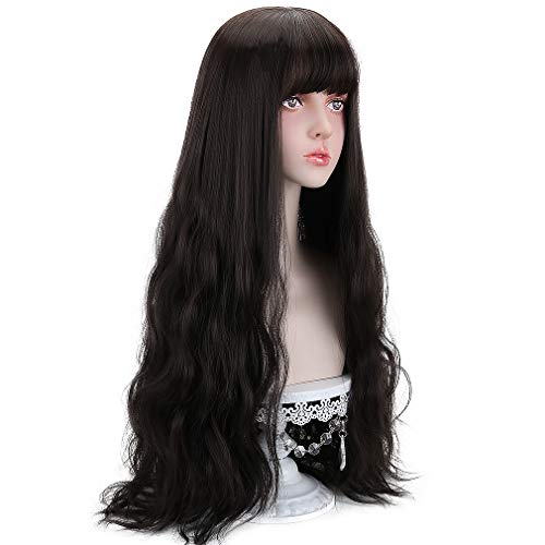 Styler Long Black Synthetic Wig with Bangs - Natural Long Wavy Cosply Wigs for Women Halloween Christmas 30" (Black) - Image 1