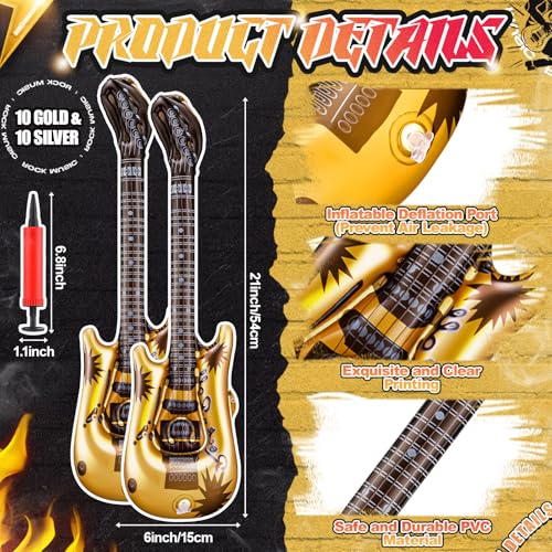 LaRandom 20 Pcs Inflatable Guitars 21 Inch Small Blow up Guitar with Inflator Gold Rock Instrument for Kids Birthday Rock and Roll Party Decorations Photo Booth Props - Image 5