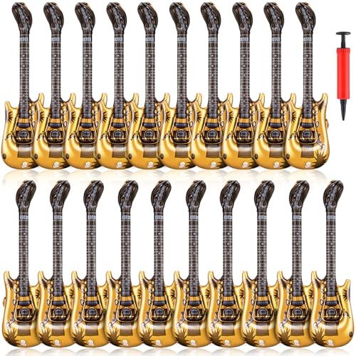 LaRandom 20 Pcs Inflatable Guitars 21 Inch Small Blow up Guitar with Inflator Gold Rock Instrument for Kids Birthday Rock and Roll Party Decorations Photo Booth Props - Image 1