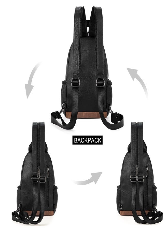 CLUCI Sling Bag for Women Leather Women's Backpack Small Convertible Backpack Purse for Women Travel Hiking Cycling - Image 3