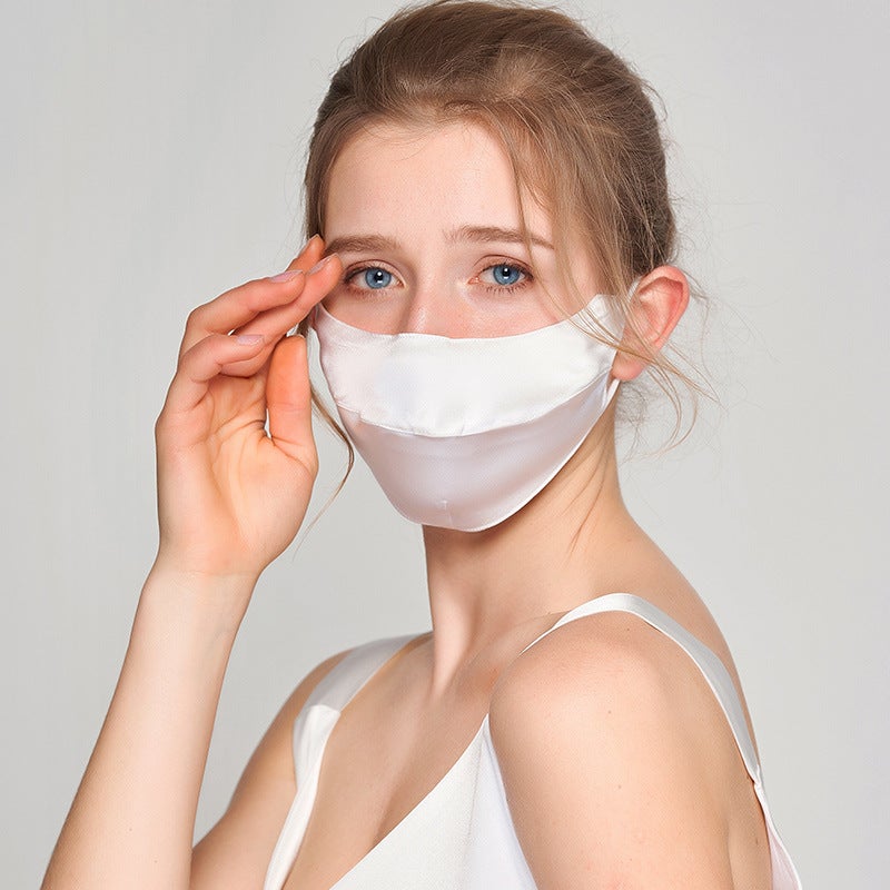 Summer Silk Face Mask Adjustable Breathable White 