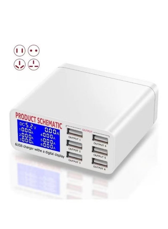 USB Charging Station for Multiple Devices, 40w 6-Ports USB Charger Station, 5USB+1QC3.0 Ports Fast Charging Station Block, Compatible with Phone Watch Pad Speakers Headphones for Home Office Travel - Image 1