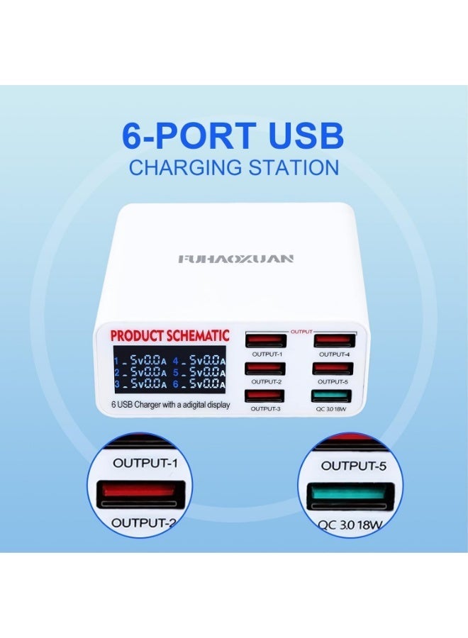 USB Charging Station for Multiple Devices, 40w 6-Ports USB Charger Station, 5USB+1QC3.0 Ports Fast Charging Station Block, Compatible with Phone Watch Pad Speakers Headphones for Home Office Travel - Image 5