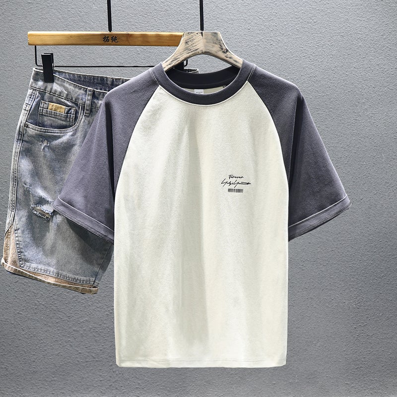 Retro Fashion Brand Coffee Beige Short Sleeve Spring Heavy Letter Printing Craft Loose All-Match Youth Half Sleeve T-Shirt Fashion - Image 4