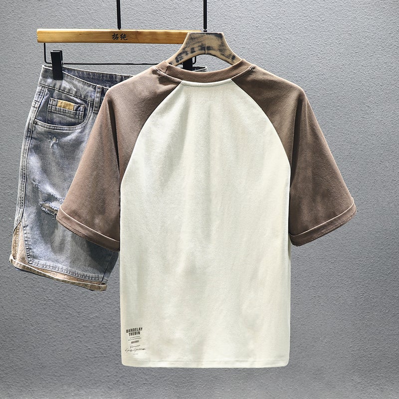 Retro Fashion Brand Coffee Beige Short Sleeve Spring Heavy Letter Printing Craft Loose All-Match Youth Half Sleeve T-Shirt Fashion - Image 3