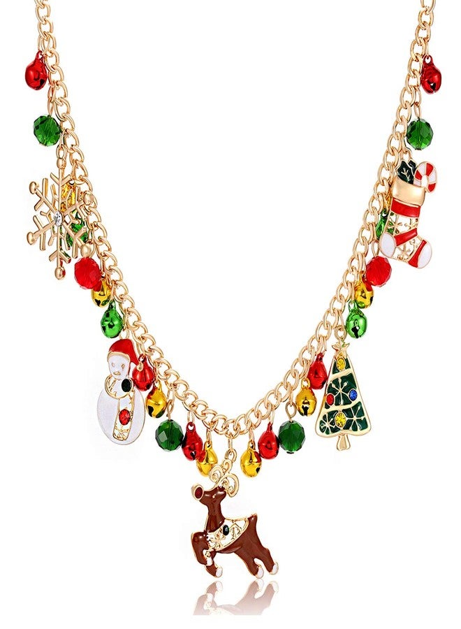 CEALXHENY Christmas Bell Necklaces X-Mas Tree Snowman Snowflake Pendant Necklaces Statement Chunky Chain Necklace for Women Holiday Christmas Gift (Gold) - Image 1