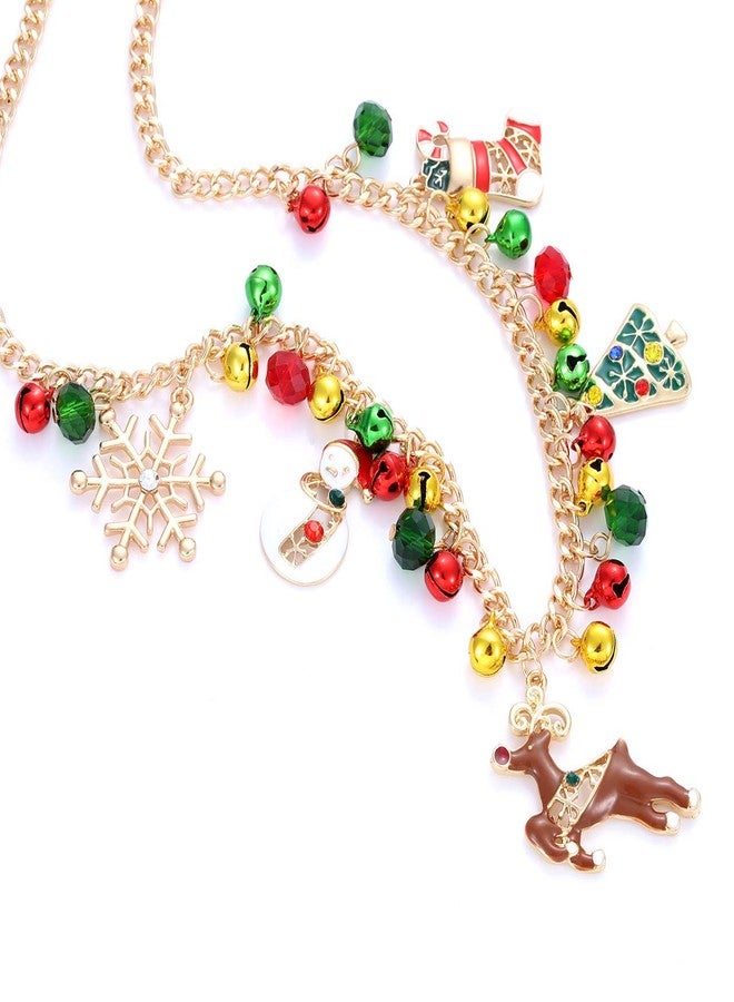 CEALXHENY Christmas Bell Necklaces X-Mas Tree Snowman Snowflake Pendant Necklaces Statement Chunky Chain Necklace for Women Holiday Christmas Gift (Gold) - Image 3